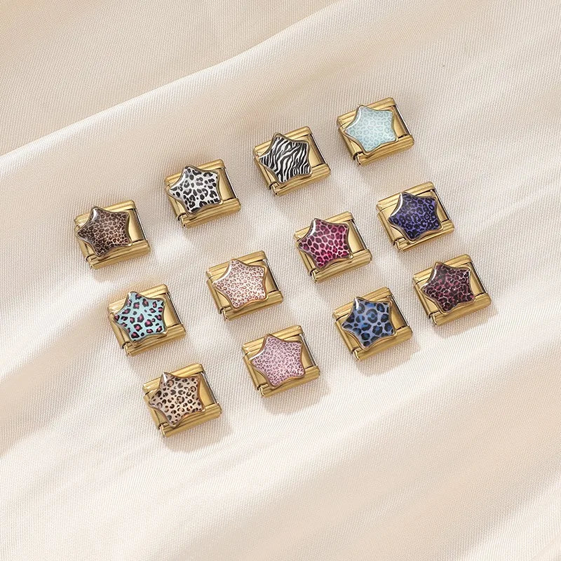 2026 Colorful Blue Rose Leopard Print Stars Zebra Golden Italian Link Fit 9mm Stainless Steel Charms Jewelry DIY Bracelets Gift Qme