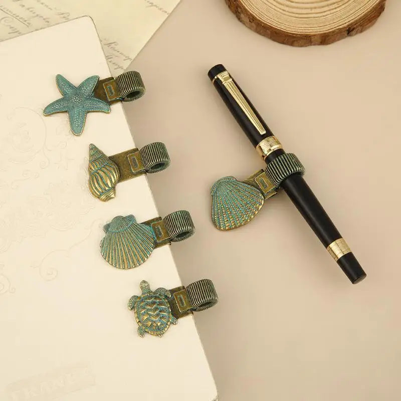 Vintage Sea Turtle Metal Pen Clip Spring Loaded Cute Design Holder Qme