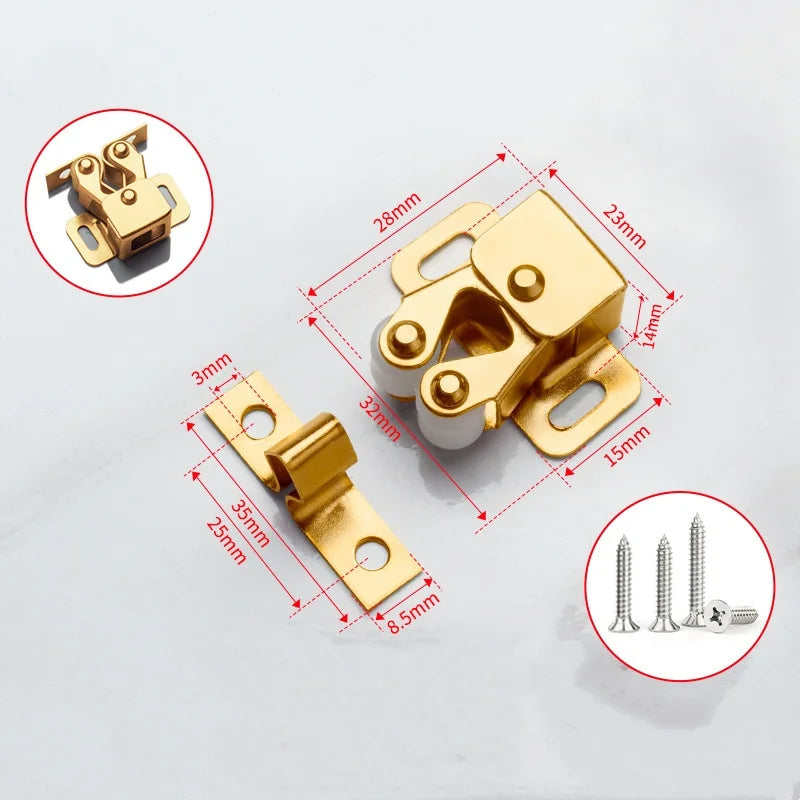 10/5pcs Stainless Steel Vintage Door Latch Lock Press-type Wardrobe Door Buckle Dual Wheel Spring Fixed Lock Home Lock Hardware Qme golden 5pcs