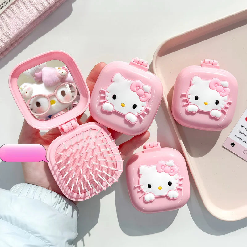 Hello Kitty Cute Folding Air-Cushion Comb Compact and Portable Air-Cushion Comb Air-Cushion Comb with Scalp Massager Qme