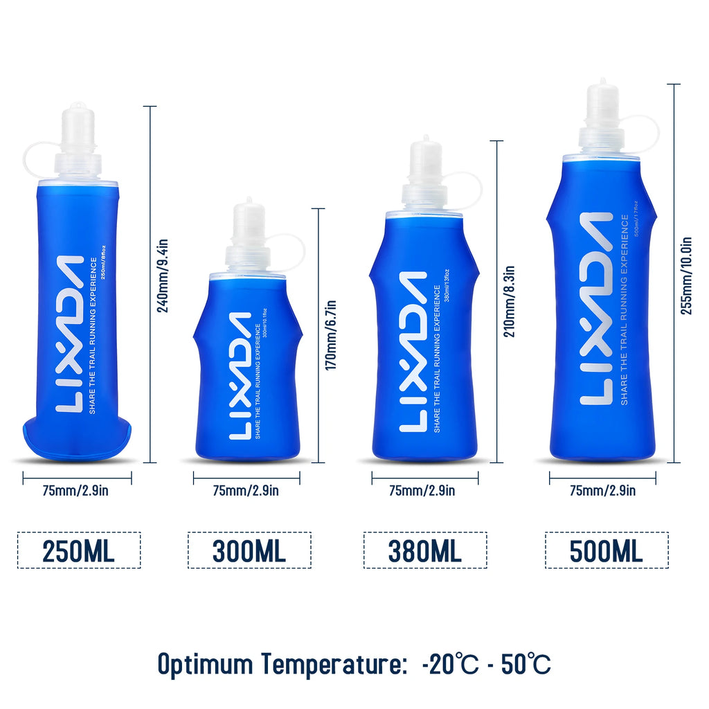 Lixada 250ml / 500ml / 300ml / 380ml Soft Bottle Folding BPA Free Hydration Water Bottle for Outdoor Running Hiking Cycling Qme