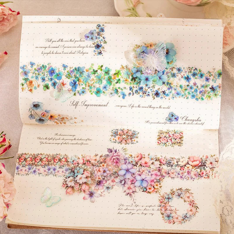 Vintage Floral PET Tape, Perfect for Journal Border Decoration and Gift Wrapping, Versatile for Multiple Uses Qme