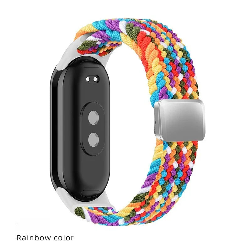 Breathable Elastic Nylon Braided Magnetic Watch Strap Adjustable Replacement Wristband For Xiaomi Watch 8 9 10 Accessory Qme Rainbow XiaoMi 10 9 8