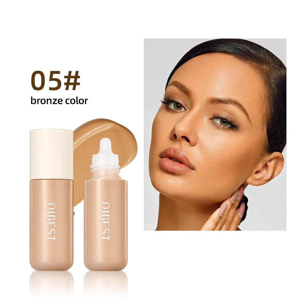 QIBEST Liquid Foundation High Coverage Waterproof Face Concealer Base Cream Lasting Oil-Control Professional Makeup For Women Qme 05