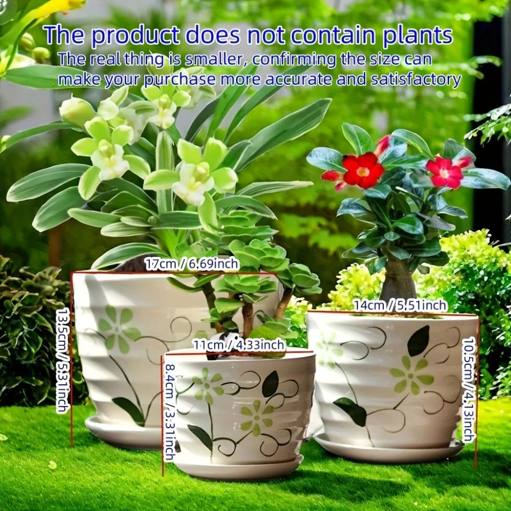 Ceramic Plant Pots Set of 3 Planters with Drainage Holes Flower Pot Outdoor Indoor Modern Decor for Garden Succulent Pots Qme Spring Set-3PCS