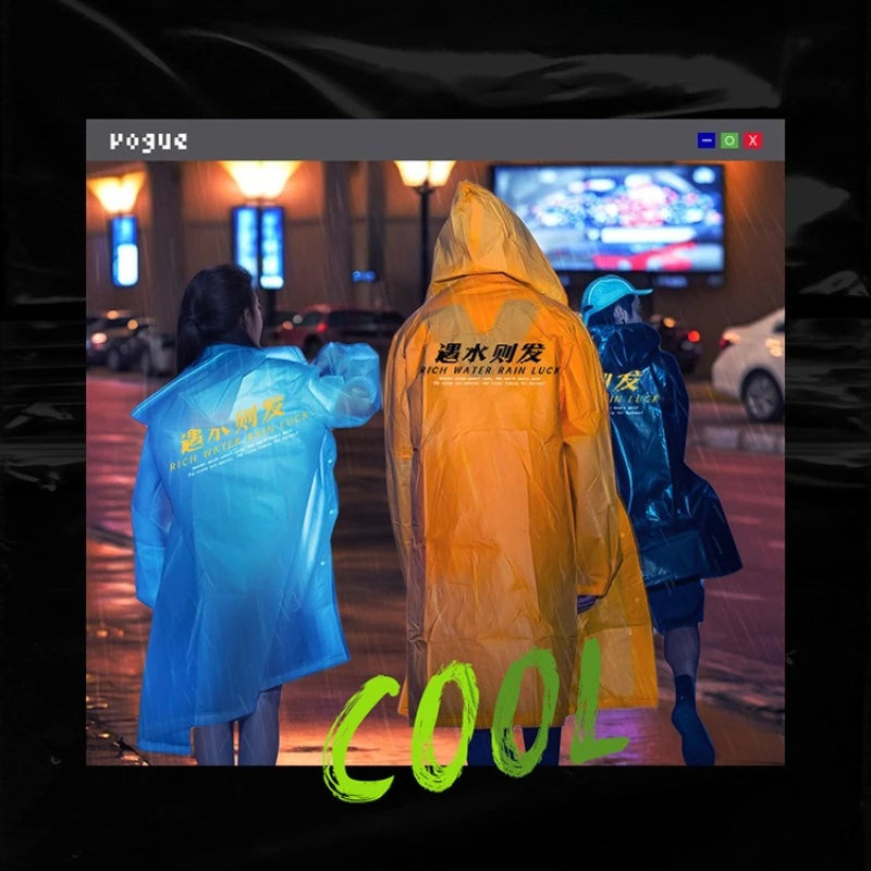 Waterproof Raincoat Clear Transparent Poncho Trench Adult Rain Jacket Qme