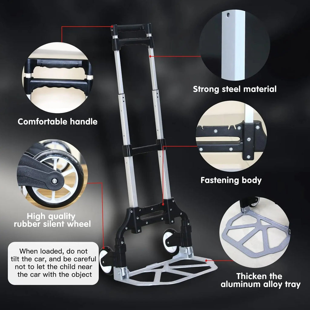 Folding Hand Truck, Heavy Duty Luggage Cart, Lightweight Portable Aluminum Luggage Cart with Telescoping Handle 165 lbs Capacity Qme