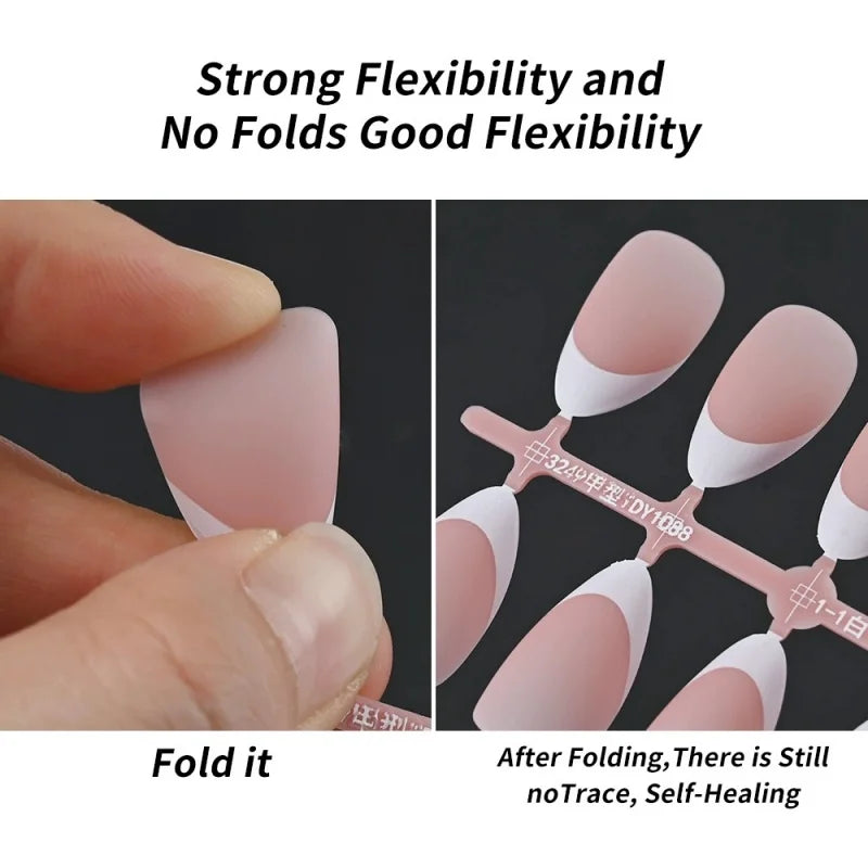 150pcs French White Edge Wearing Nail Pink Fake Nail Piece Full Sticker Matte Manicure Ultra thin White Qme