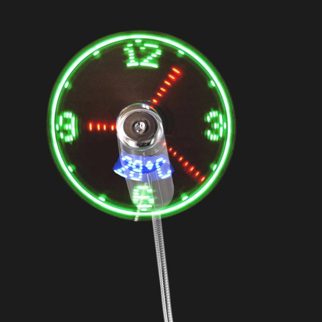 Adjustable USB Fan Gadget Small Flexible Fan LED Light USB Fan Time Clock Desktop Clock Cool Gadget Time Display Qme