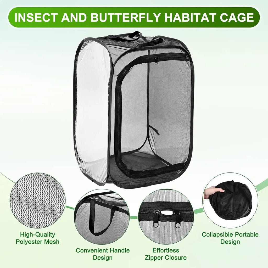 Butterfly Net Cage 16x16x24In Foldable Ladybug Enclosure With Zipper Translucent Butterfly Net Enclosure For Fruit Tree Qme