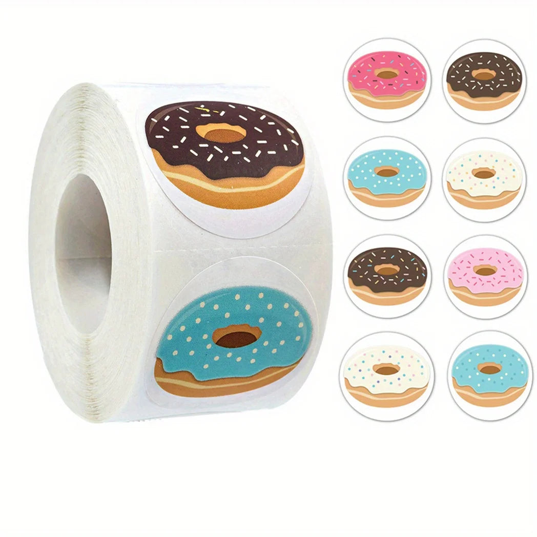 500pcs/roll Handmade-Style Donut Stickers Roll - Colorful Sprinkles, Icing & Doughnut Holes with Realistic Glazed, Frosted, Qme 1inch 2.5cm 1600*900*700MM
