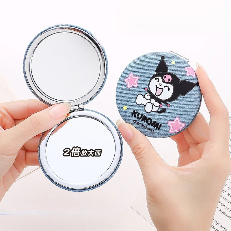Hello Kitty Kuromi Travel Makeup Mirror Compact Handheld Mirror Cartoon-Style Mini Portable Mirror Qme