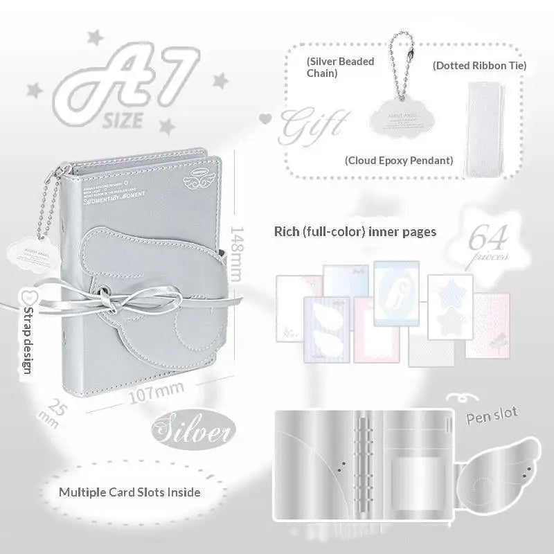Angel Wings Notebook Cute 3 Fold Binder Journal PU Leather Multi Qme C