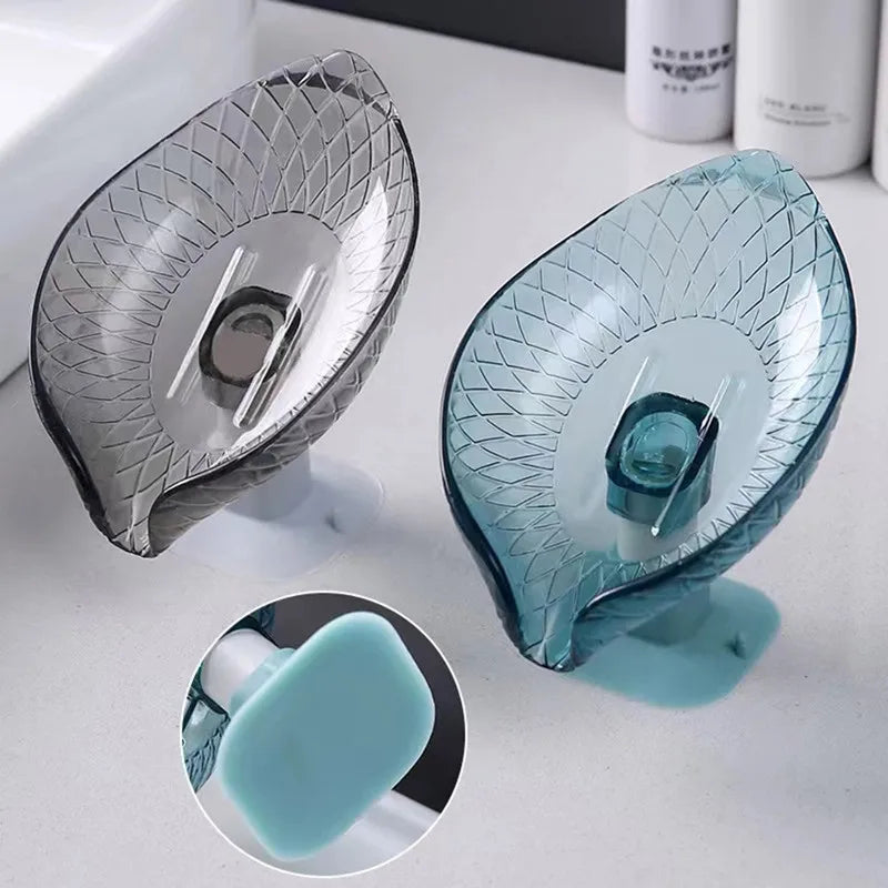 Leaf Shape Soap Box Drain Soap Holder Bathroom Accessories Suction Cup Soap Dish Tray Soap Dish For Bathroom Soap Container Qme