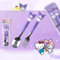 Hello Kitty Kuromi 304 Stainless Steel Cutlery Set Cute Cartoon Portable Cutlery Set with Chopsticks and Spoon Qme 3