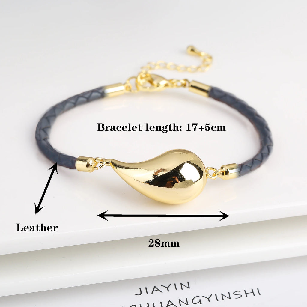 Simple Gold Plated Comma Leather Braided Adjustable Bracelet Fashion Women Water Drop Bracelet for Party Jewelry Gift Daily Wear Qme