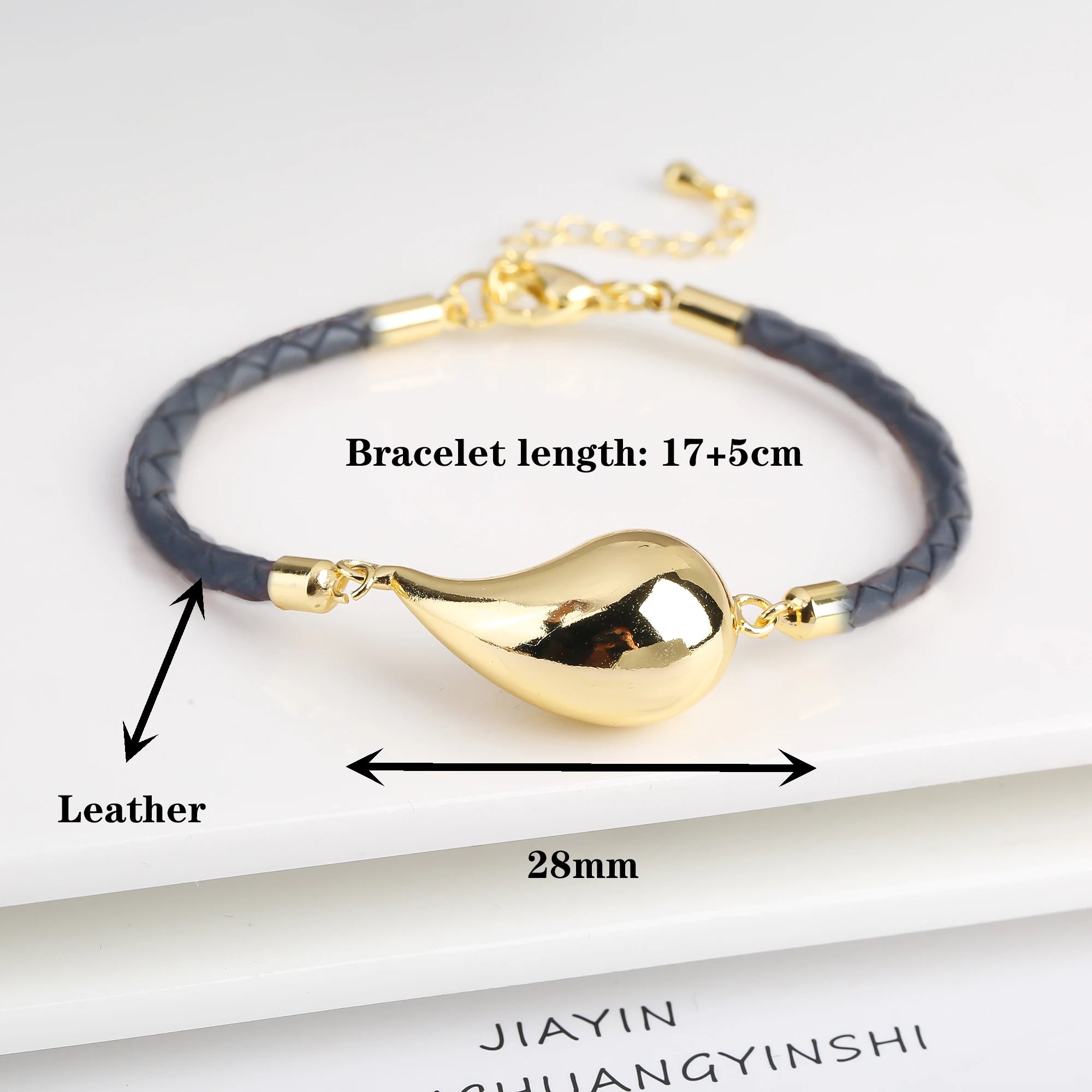 Simple Gold Plated Comma Leather Braided Adjustable Bracelet Fashion Women Water Drop Bracelet for Party Jewelry Gift Daily Wear Qme