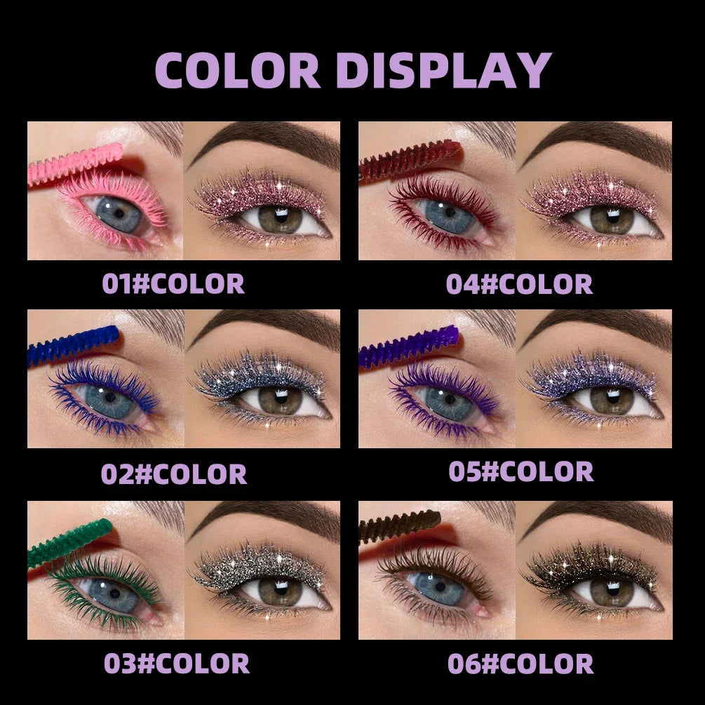 QIBEST 2 In 1 Diamond Glitter Mascara Lasting Colored Mascara Eyelashes Thickening Voluminous Double Ended Waterproof Mascara Qme