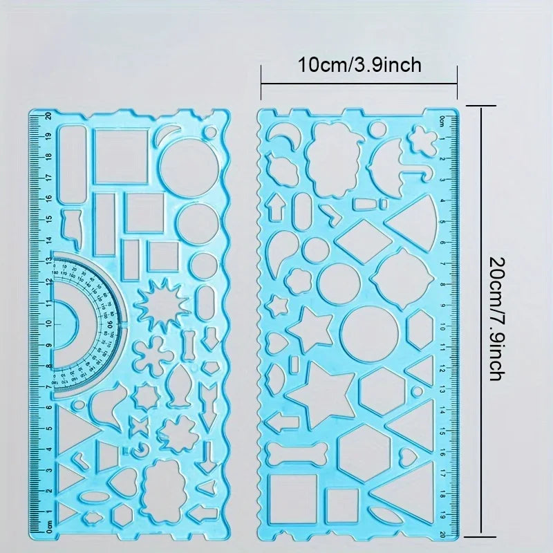 2pcs/set Multifunctional Geometric Ruler for Drawing and Crafting - Flower, Semicircle, and Geometric Patterns - Fun Qme