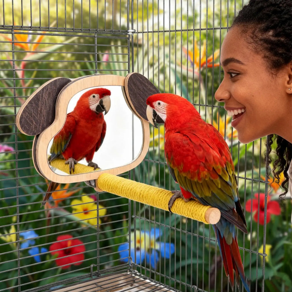 Parrot Perch Climbing Toys Puppy Ear Mirror Toy Play Area Boredom Qme