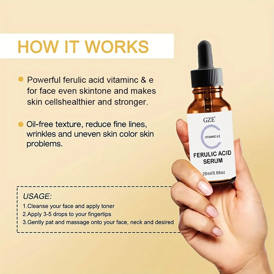 GZE Ferulic Facial Serum with Vitamin C, Vitamin E, & Absorbic Acid - Make you looks Younger, Skin Brightening Face Essence Qme