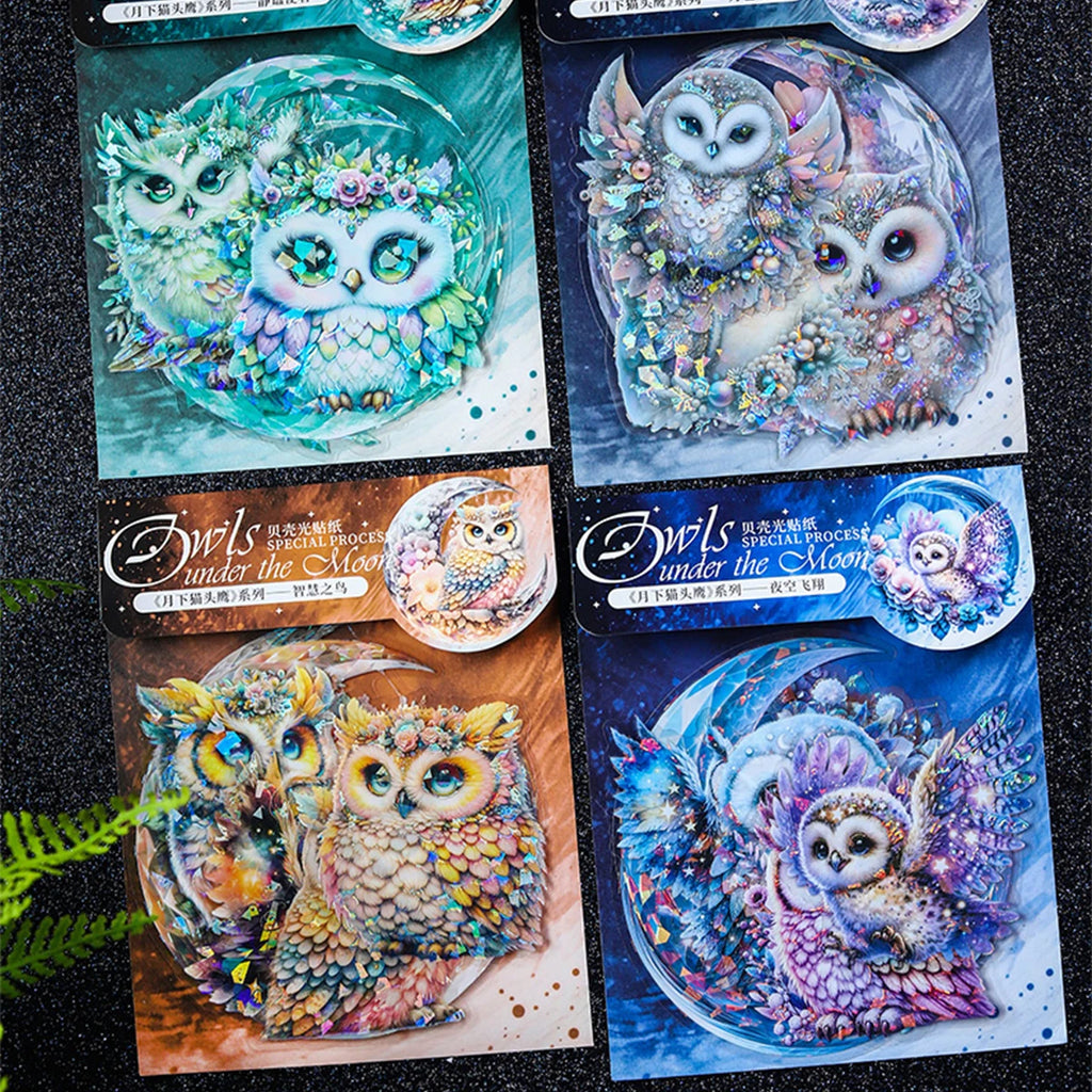 Sticker Pack 6pcs/bag PET Iridescent Owl Sticker Pack Handbook DIY Scrapbook & Journal Decoration Sticker Pack Qme