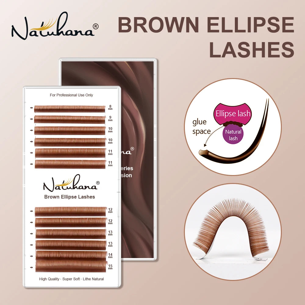 NATUHANA Lashes Brown Flat Ellipse Eyelash Extension False Fake Eye Qme