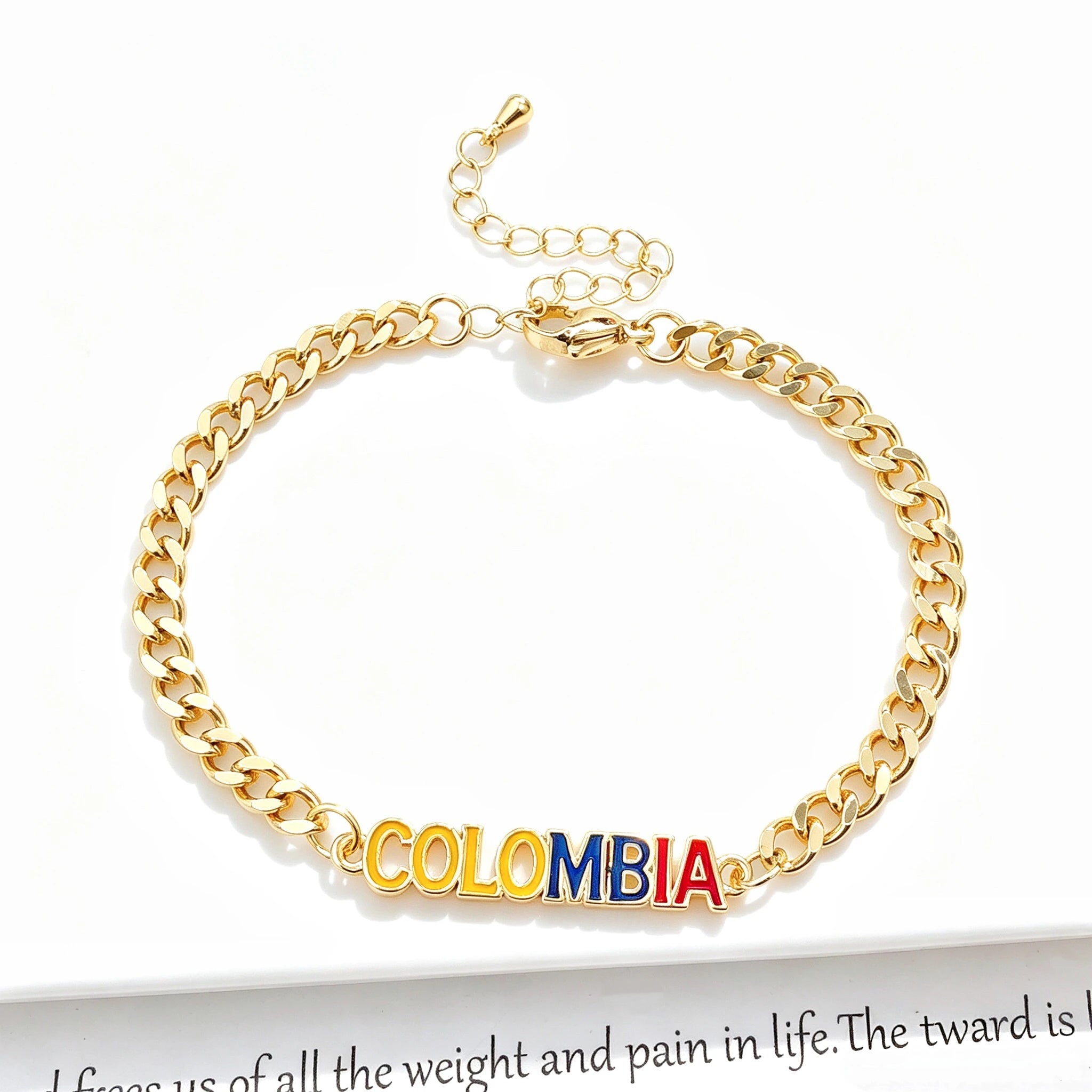 Classic Enamel Art Gold Plated Venezuela Colombia Flag Cuban Chain Bracelet for Men Women Holiday Anniversary Jewelry Fine Gift Qme 12