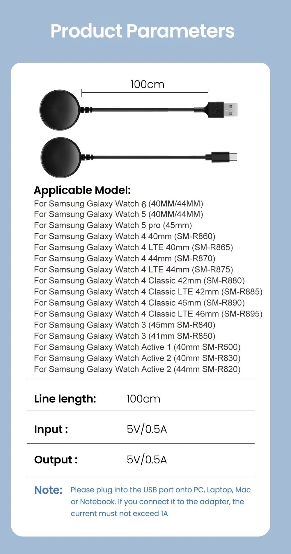 Magnetic Charger for Samsung Galaxy Watch 7 Ultra FE 6 5 Pro Fast Charging USB C For Samsung Watch 4 3 2 1 Universal Charging Qme