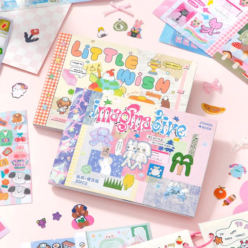 30 Sheets/book Cute Cartoon Pattern Instagram Hand account Scrapbook Sticker Diary Decoration Creation Stationery Stickers book Qme