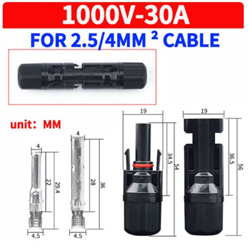 10 Pairs Solar Connector MC4 1000V Solar Plug 30A for PV Cable Connection UV Resistant IP67 Male Female Connector Qme