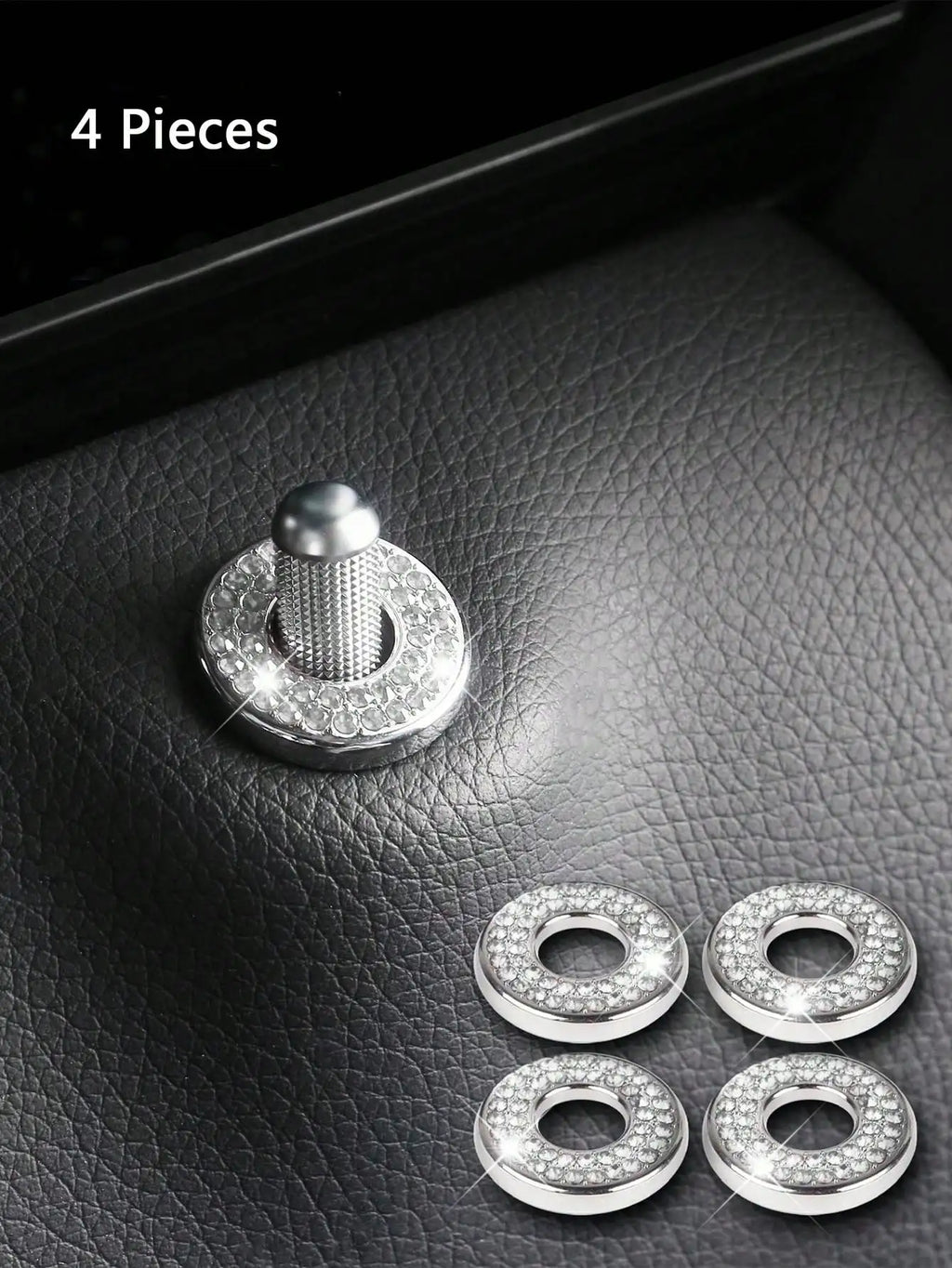 White Car Interior Door Lock Cap Ring Decorative Accessories Suitable Qme Silver