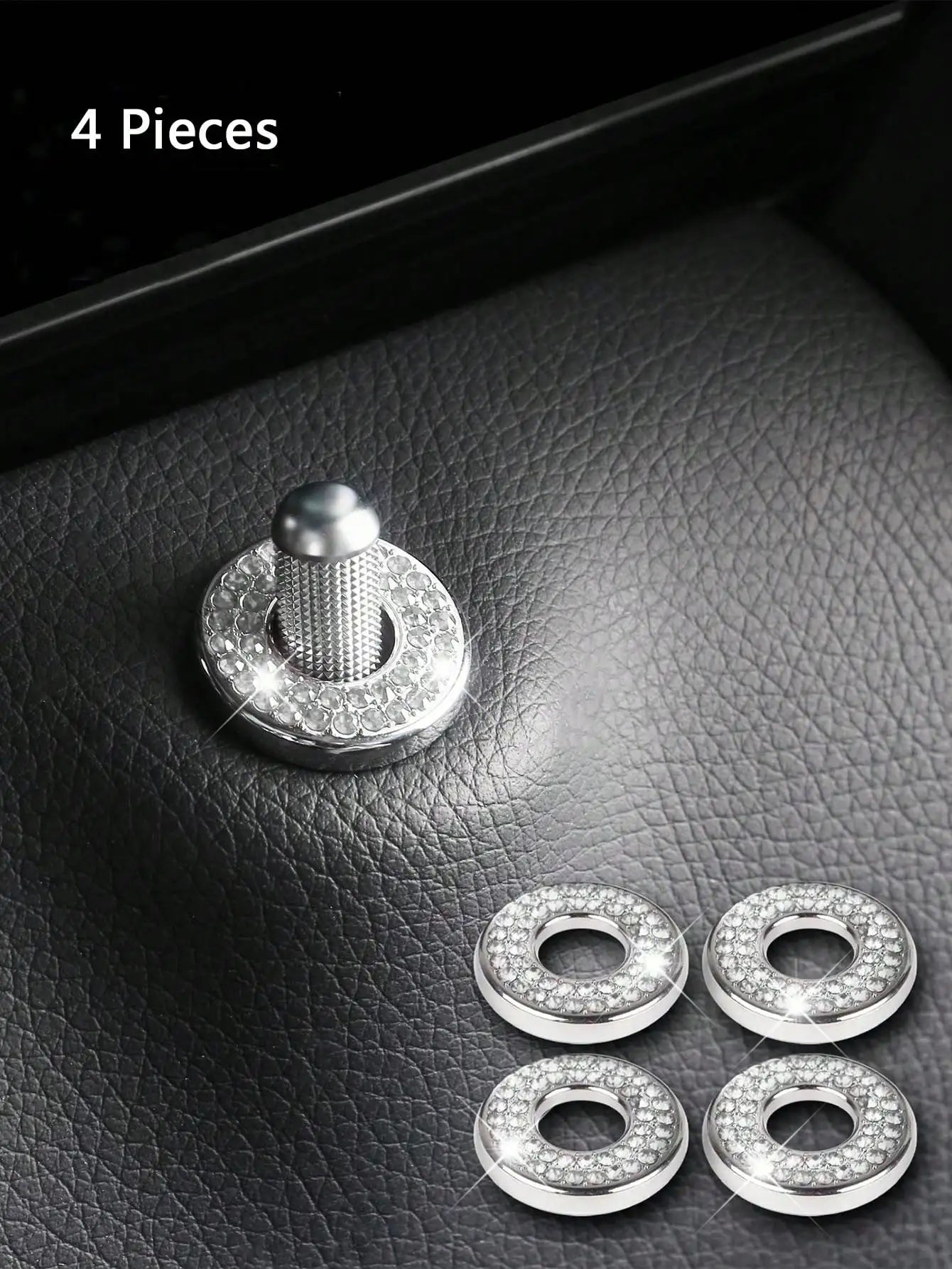 White Car Interior Door Lock Cap Ring Decorative Accessories Suitable Qme Silver