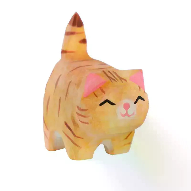 Cute Cat Figurine Decorative Wooden Ornament Miniature Kitten Home Bedroom Office Desk Decoration Gift Statue Qme