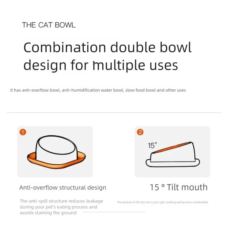15° Tilted Stainless Steel Cat Bowl with Anti-Slip Plastic Base Neck Protection Pet Food Water Feeder Bowl for Cats And Kittens Qme