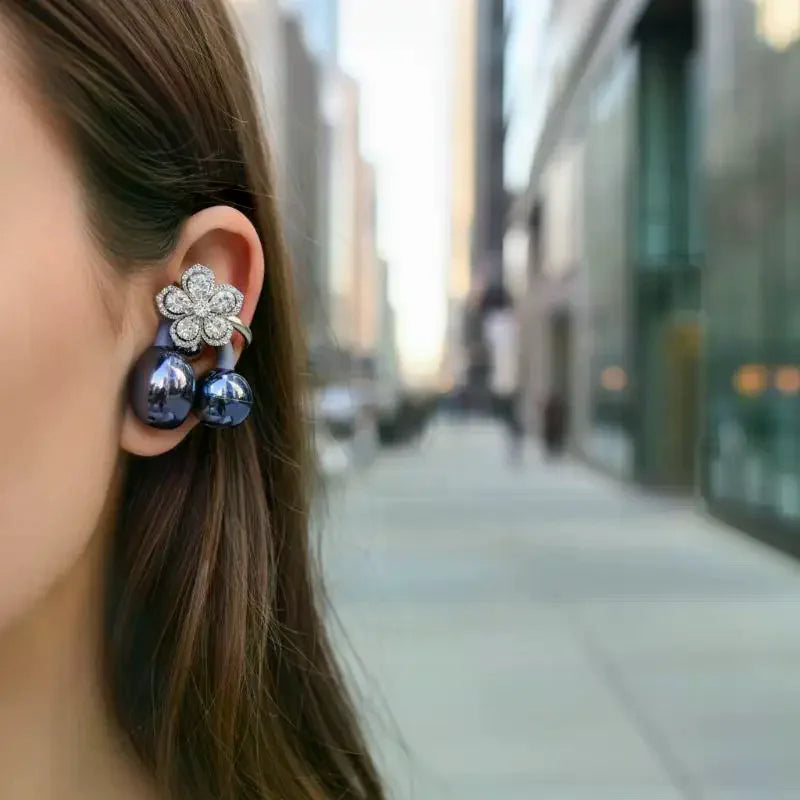 Flower Earphone Rhinestone Buckle Detachable Bluetooth Headset Clip Qme