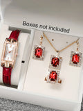 5Pcs/set Red Gold Feast - Ruby and Diamond Jewelry Watch Set Qme Red