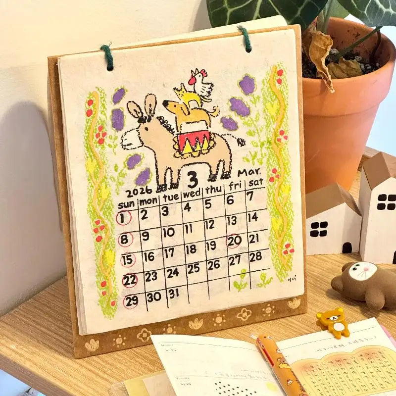 2026 Year Cartoon Calendar Cute Animal Illustration Desk Month Qme
