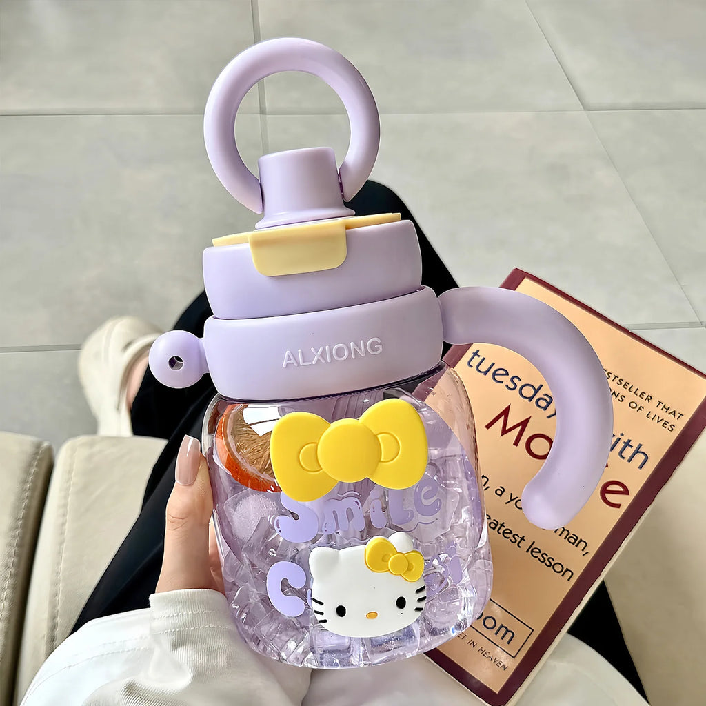 Hello Kitty Large-Capacity Plastic Water Cup Stylish Straw Cup for Girls Portable Summer Ice-Cooling Cup for Students Qme 2 1200ml