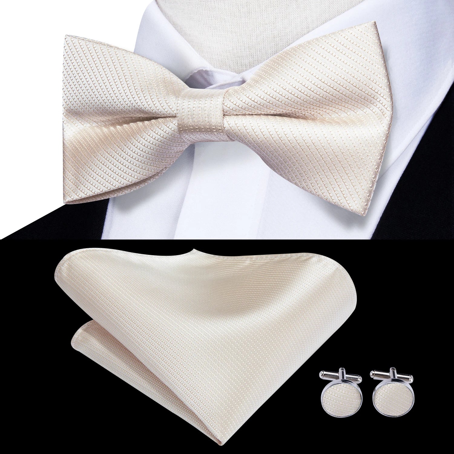 Hi-tie Pink Dot Silk Mens Pre-tied Bow Tie Hanky Cufflink Dusty Qme LH-0506