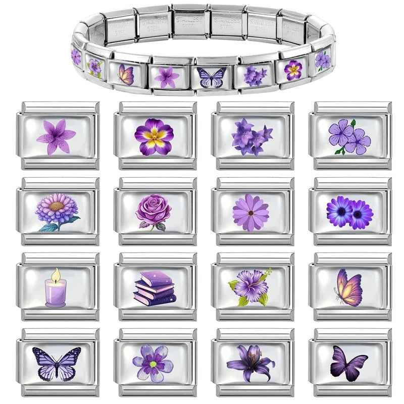 Fashion African Daisy Iris Peony Rose Flower Butterfly Italian Charm Fit 9MM Stainless Steel Bracelet Women Men DIY Jewelry Gift Qme