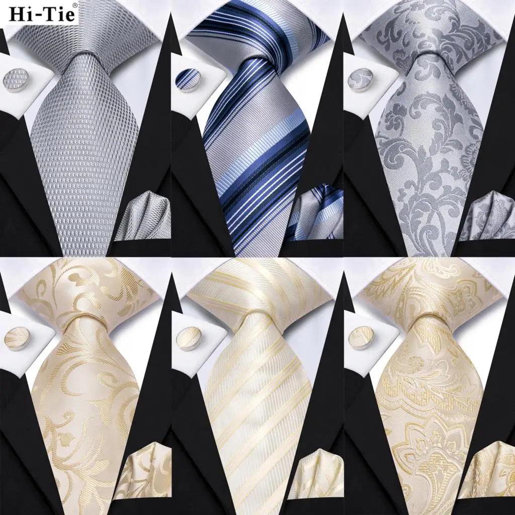 Champagne Floral Paisley Elegant Tie Men Groom Wedding Yellow Gray Qme