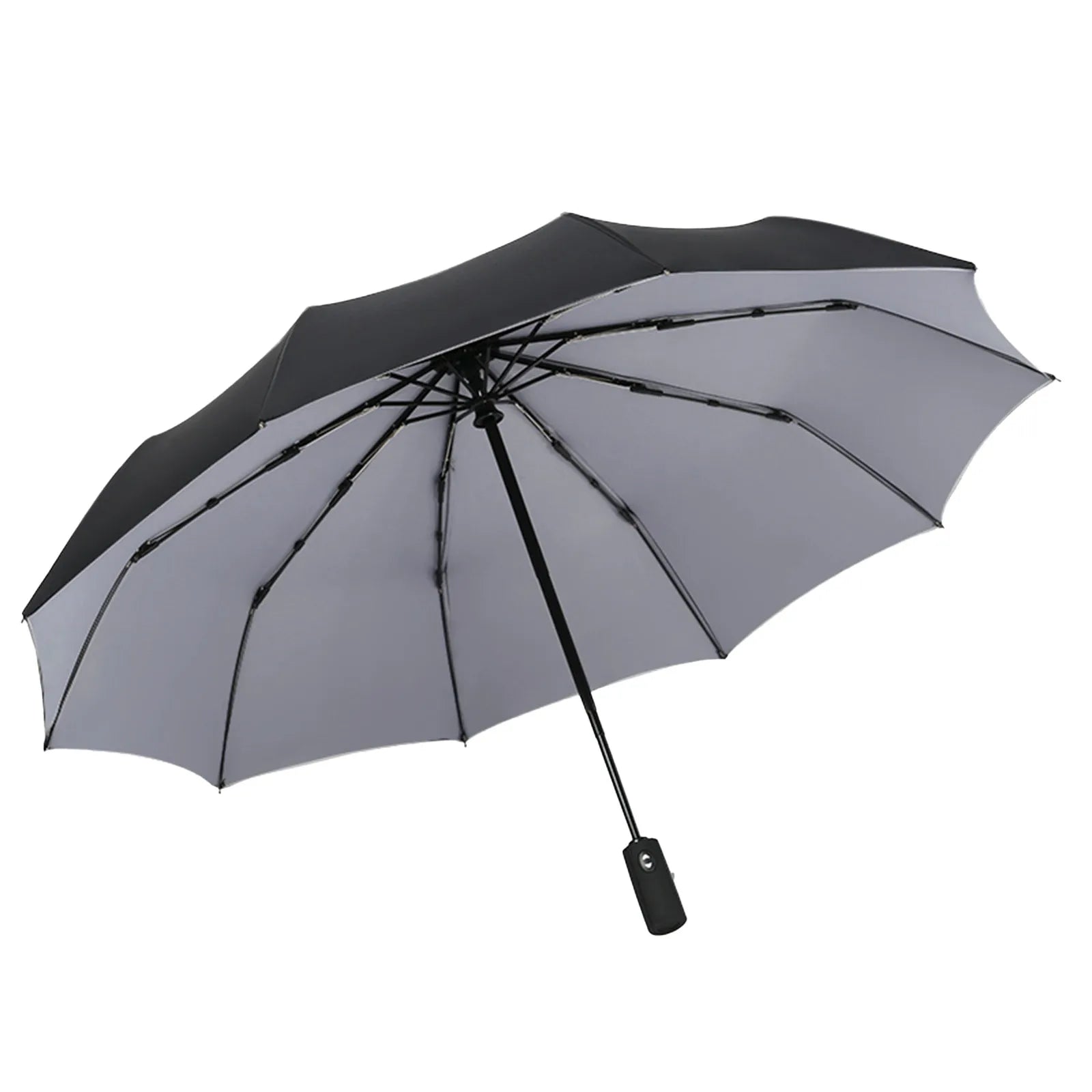 10 Bone Solid Color Automatic Umbrella Thick and Durable Keel Fold Umbrella UV Resistant Folding Umbrella Household Necessities Qme Gray