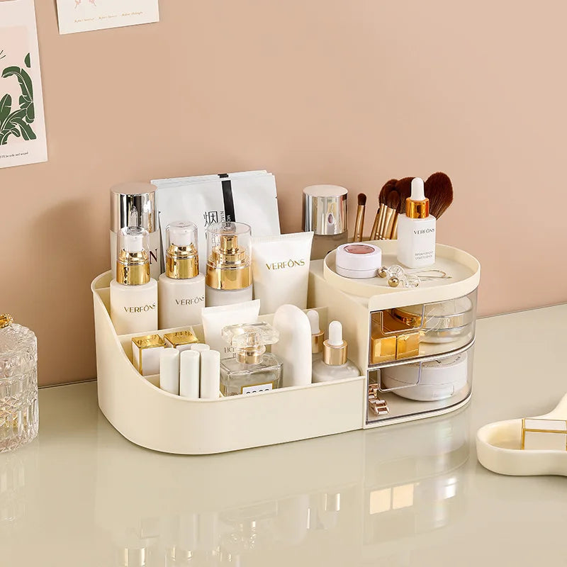 Makeup Storage Box With Mirror Desktop Dressing Table Makeup Mirror Cosmetics Jewelry Storage Box Touch Light Storage Organizer Qme LCreamWht