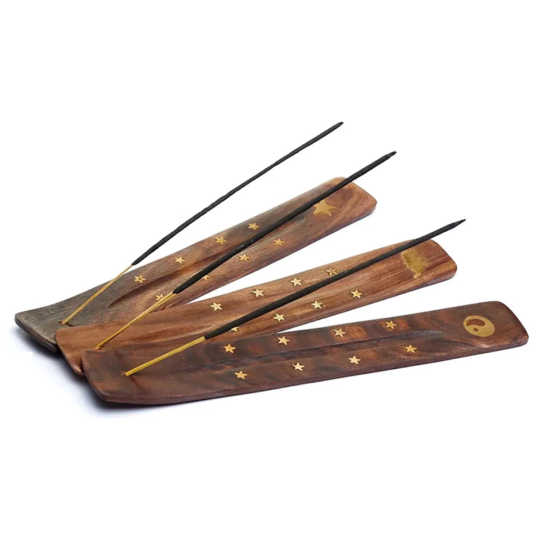 Natural Wooden Incense Stick Holder Ash Catcher Burner Stand Rack Qme