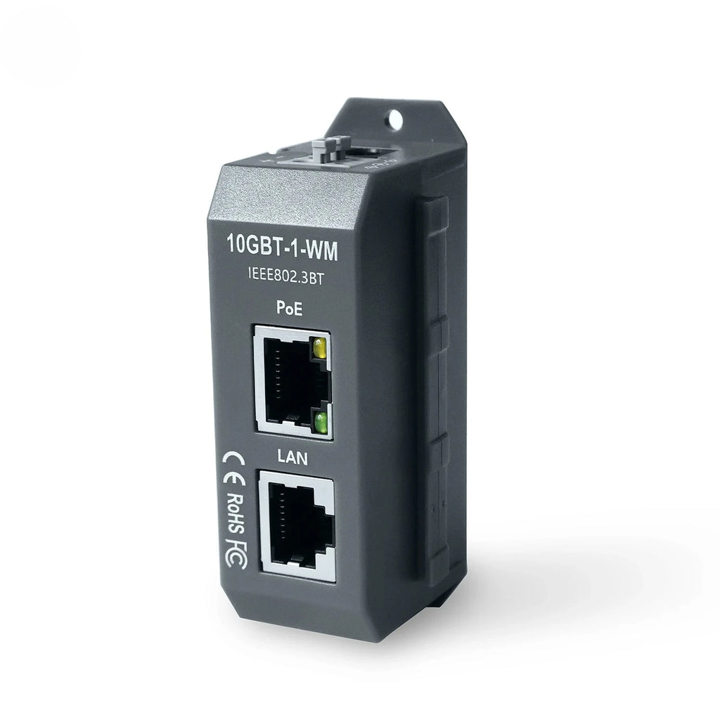 2.5G 10G Data Rate Active PoE++ Injector 90W Output DIN Rail Mounting IEEE 802.3af/at/bt 4-pair PoE For PTZ Cameras WiFi 6/6E Qme 10GBT-1-WM