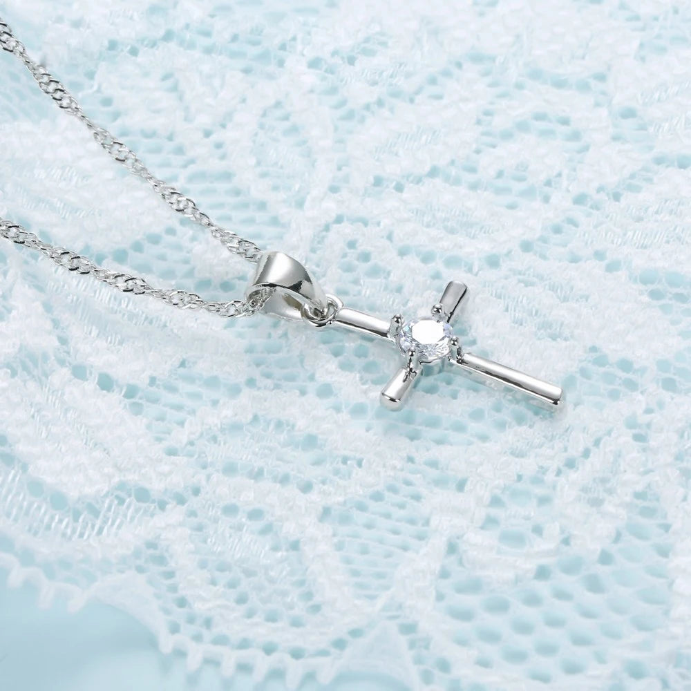 925 Sterling Silver Stamped Necklaces Earrings Cross Shape Classic Fashion Jewelry Set CZ Cubic Zirconia Party Unisex Wholesale Qme