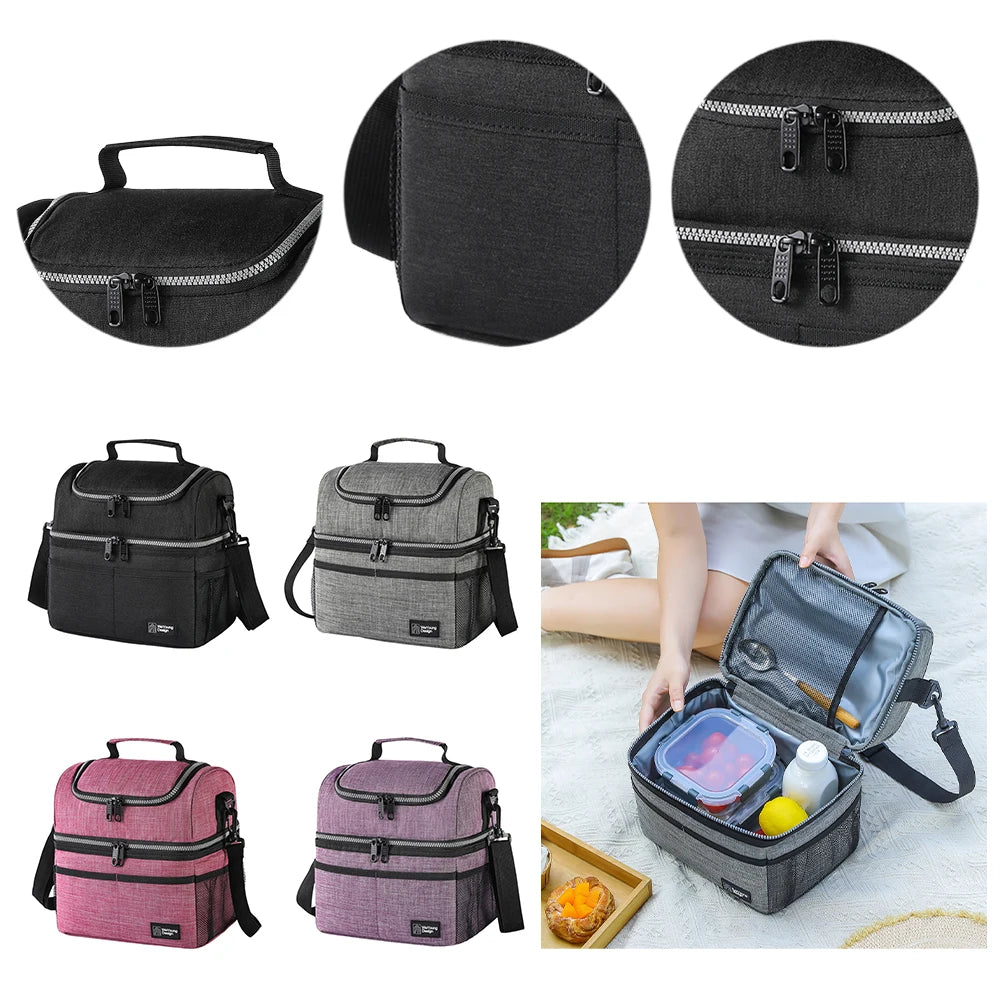 Lunch Box Double Deck Outdoor Picnic Bag Portable Thermal Lunch Bag for Work Outdoor Beach Trips Qme