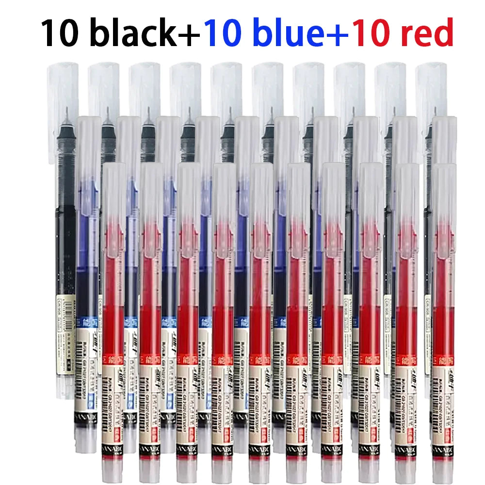 20/30 Pcs Colors Direct Liquid Ink Rollerball Pen Neutral Pen Quick-Drying High-Capacity Needle-Tube Pen Use Back To School Qme 10black 10blue 10red