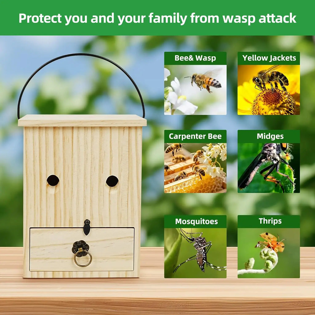 Wooden Carpenter Bee Trap for Outside Nature Hanging Wood Carpenter Bee Traps Outdoor Bee Trap Insect Traps Outdoor Garden Qme